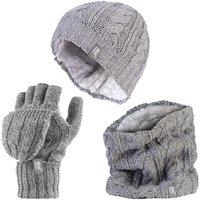 Heat Holders Women's Fleece Lined Thermal Winter Hat, Neck Warmer & Converter Gloves Set in Grey
