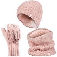 Heat Holders Women's Fleece Lined Thermal Winter Hat, Neck Warmer & Converter Gloves Set in Pink