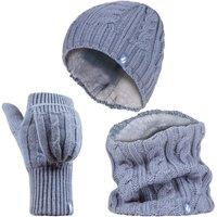 Heat Holders Women's Fleece Lined Thermal Winter Hat, Neck Warmer & Converter Gloves Set in Dark Blue