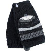 Heat Holders Women's Striped Fleece Lined Thermal Knitted Converter Mitten Gloves in Black