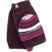 Heat Holders Women's Striped Fleece Lined Thermal Knitted Converter Mitten Gloves in Burgundy