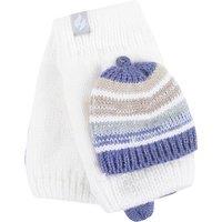 Heat Holders Women's Striped Fleece Lined Thermal Knitted Converter Mitten Gloves in Cream