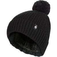 Heat Holders Women's Winter Ribbed Thermal Cable Knit Beanie Pom Pom Hat in Black