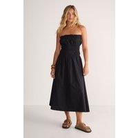 NastyGal Women's Cotton Poplin Bandeau Ruched Midi Dress in Black | Size: 4