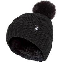 Heat Holders Women's Zig Zag Turnover Thermal Pom Pom Hat for Winter in Black