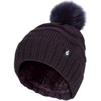 Heat Holders Women's Zig Zag Turnover Thermal Pom Pom Hat for Winter in Navy