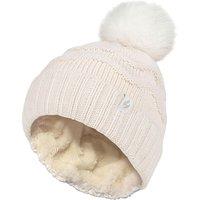 Heat Holders Women's Zig Zag Turnover Thermal Pom Pom Hat for Winter in Cream
