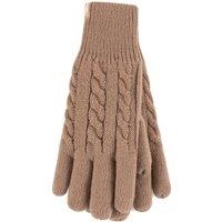 Heat Holders Women's Cable Knit 2.3 Tog Fleece Lined Thermal Winter Gloves in Beige | Size: S/M