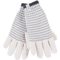 Heat Holders Women's Striped Fleece Lined Knitted Warm Thermal Winter Gloves in Cream | Size: Medium/Large