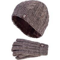 Heat Holders Women's Fleece Lined Thermal Hat & Gloves Set for Winter in Brown | Size: S/M