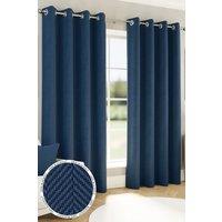 Enhanced Living Herringbone Jacquard Blackout Eyelet Curtains - Bedroom & Living Room in Navy | Size: 117 cm width x 183 cm drop