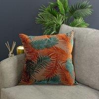 Paoletti Palm Grove Velvet Jacquard Fern Cushion in Burnt Orange | Size: 50 cm x 50 cm