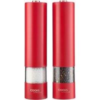 Cooks Professional Electric Salt & Pepper Mill Set Stainless Steel Automatic Grinder in Red
