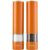 Cooks Professional Electric Salt & Pepper Mill Set Stainless Steel Automatic Grinder in Orange
