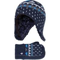 Heat Holders Boy's Outdoor Thermal Winter Hat with Ear Flaps & Mittens Gloves Set in Navy | Size: 3-6 Years