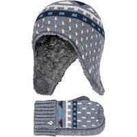 Heat Holders Boy's Outdoor Thermal Winter Hat with Ear Flaps & Mittens Gloves Set in Grey | Size: 3-6 Years