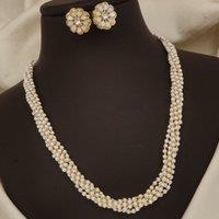 The Colourful Aura Women's Small White Multi-strand Pearl Wedding Statement Necklace & Earring Set