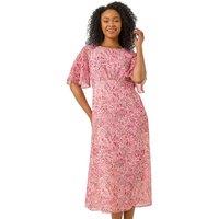 Roman Women's Petite Paisley Tea Midi Dress in Pink | Size: 14