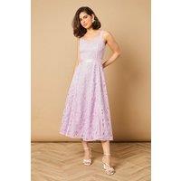 Oasis Women's Floral Lace V Neck Midi Dress in Lilac | Size: 12