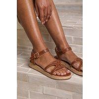 Where's That From Women's 'Julia' Wide Fit Flatform Sandal With Stylish Cut Strap Detail in Tan | Size: 3E