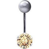 Jewelco London Women's 9ct White Gold 6mm CZ Solitaire Banana Belly Bar Piercing 10mm in Peach