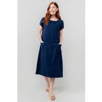 Lily & Me Women's Summer Relaxed Fit Linen Blend Midi Dress with Cap Sleeves in Navy | Size: 8