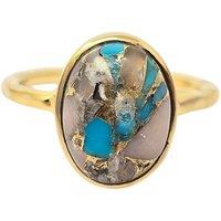 Harfi Women's Statement Opal Turquoise Gemstone Gold Vermeil Ring | Size: 57 (P)