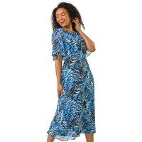 Petite Abstract Print Gathered Midi Dress