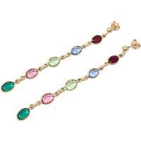 Harfi Women's Dangle Multi Gemstone Crystal Drop Gold Plated Earrings