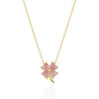 Spero London Women's Four Leaf Clover Sterling Silver Necklace - Pink in Gold