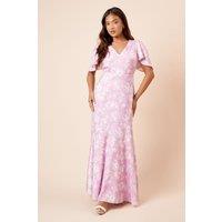 Dorothy Perkins Women's DP Luxe Petite Angel Sleeve V Neck Maxi Dress in Lilac | Size: 10