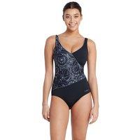 Zoggs Women's Stellar Wrap Front One Piece Swimsuit in Black | Size: 10