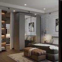 Sliding Wardrobes 4U Modern Double Sliding Wardrobe with LED Light W150cm x H217cm x D62cm in Grey