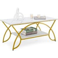 Costway Modern Faux Marble Coffee Table 2-Tier Rectangular Accent Table Chic Cocktail in White