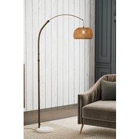 Vintage Style Floor Lamp with Bamboo Lampshade and Marble Base