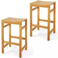 Costway Outdoor 76cm Height Bar Chair 2Pcs Patio Acacia Wood Bar Stool Set in Natural