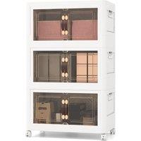 Costway Stackable Storage Bins w/ Lockable Wheels 3 Pack Folding PP Storage Cabinet in White