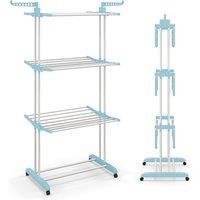Gymax Folding Clothes Drying Rack Oversized 4-Tier Collapsible Laundry Rack in Light Blue