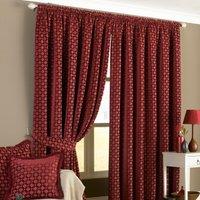 Paoletti Belmont Geometric Jacquard Pencil Pleat Curtains in Red | Size: 229 cm width x 229 cm drop