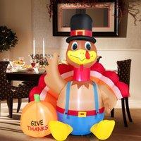 Costway Thanksgiving Inflatable Turkey with Pumpkin Indoor Outdoor Blow-up Turkey