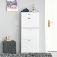 HOMCOM Shoe Cabinet with 4 Drawers Storage Cupboard with Flip Doors for 18 Pairs in White