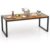 Gymax 200 x 90cm Outdoor Dining Table For 8-Person With 5cm Umbrella Hole in Khaki | Size: 200 x 90 cm