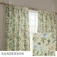 Sanderson Porcelain Garden Printed Chenille Room Darkening Pencil Pleat Curtains in Light Green | Size: 229 cm width x 229 cm drop