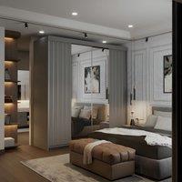 Sliding Wardrobes 4U Modern Double Sliding Wardrobe with LED Light W203cm x H217cm x D62cm in Grey