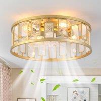 4 Lights Caged Ceiling Fan with Lights Gold Square