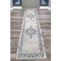 Kukoon Runner Rug Blue Grey Distressed Traditional Medallion Long Hallway Rugs | Size: 60 cm x 240 cm
