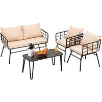Costway 4 PCS Patio Conversation Set Outdoor Furniture Loveseat Coffee Table 2 Chairs in Beige