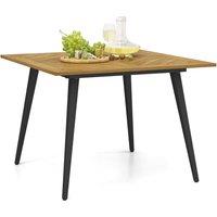 Gymax 4-Person Outdoor Dining Table 107x107cm Acacia Wood Patio Table in Khaki | Size: 107x107 cm