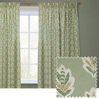 Sanderson Sessile Leaf Printed Room Darkening Pencil Pleat Curtains in Light Green | Size: 229 cm width x 183 cm drop