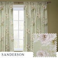 Sanderson Adele Floral Chenille Room Darkening Pencil Pleat Curtains in Light Green | Size: 117 cm width x 137 cm drop
